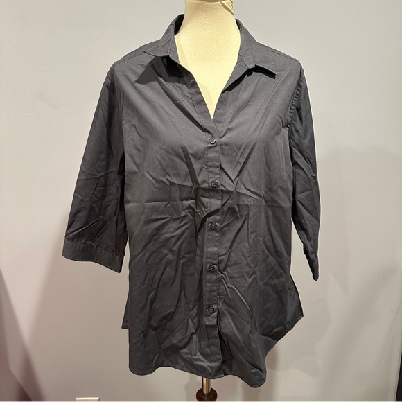 Women’s XXL Slate Gray Button-Down Blouse - Elbow-Length Sleeves - Picture 1 of 6
